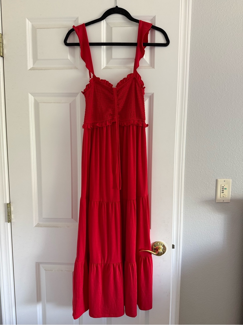 Francesca's Collections Red Smocked Tiered Maxi Dress